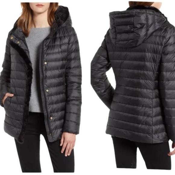 Cole Haan Colby Faux Fur Trim Puffer Jacket S